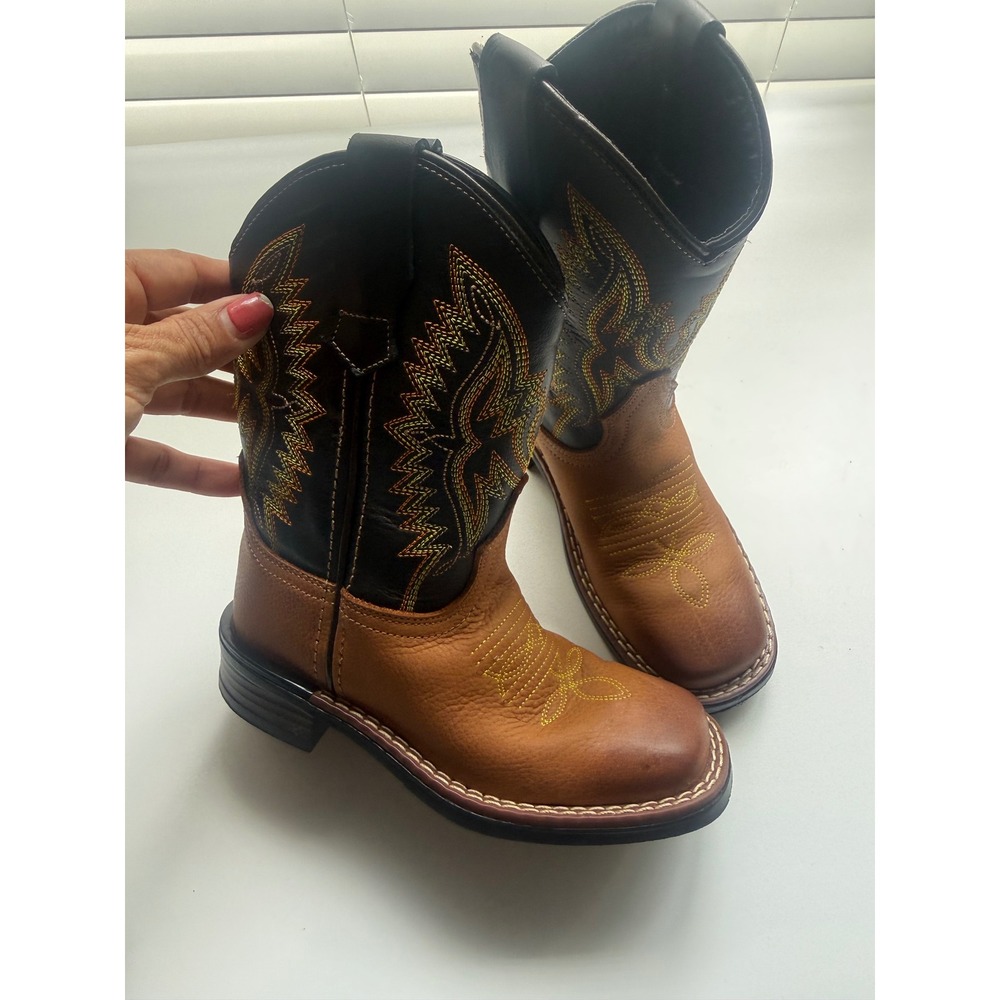 J.B. Dillon Kids Western Cowboy Boots Brown Black Square Toe JBCE2000C Size 10